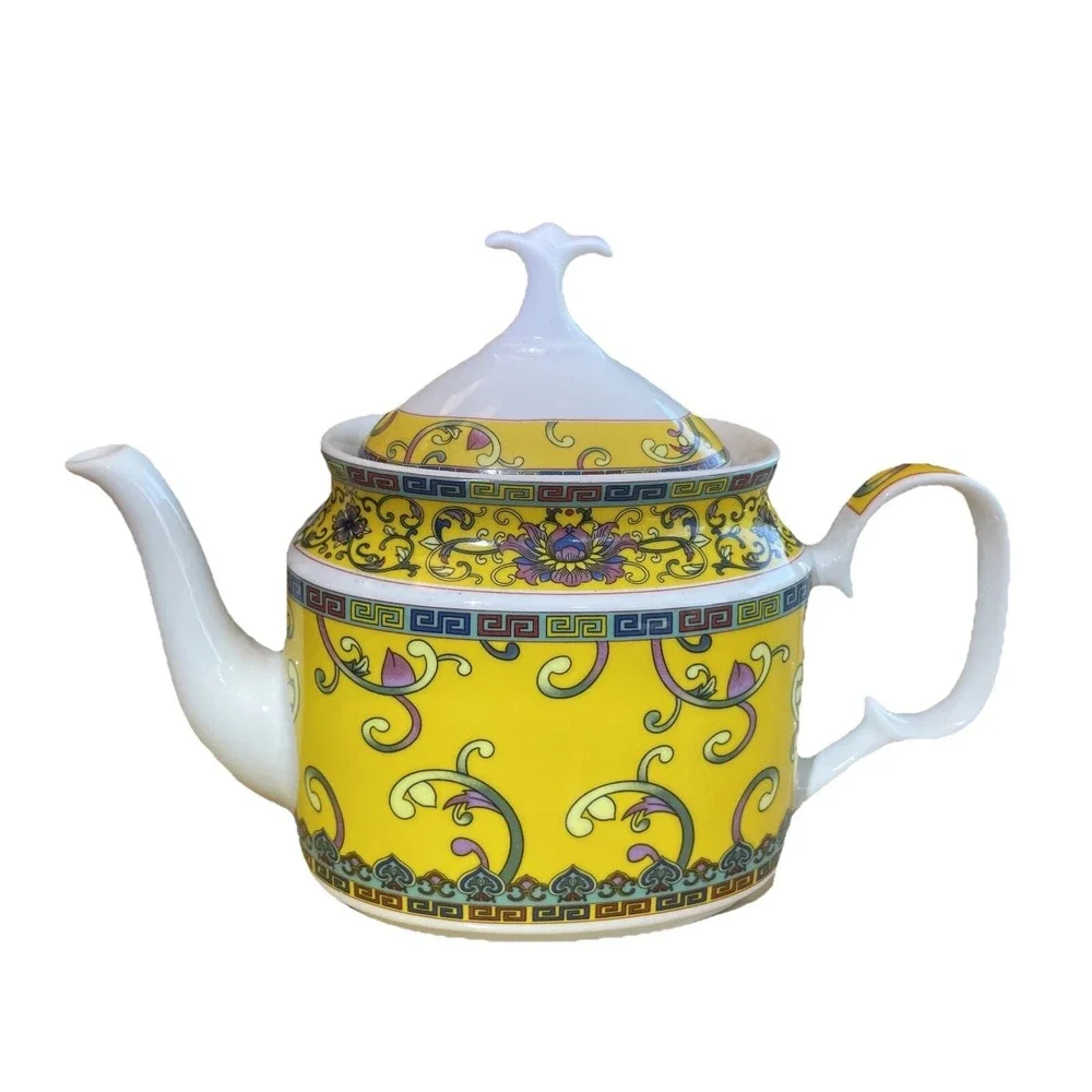 Coastline Imports Gracie‎ China Yellow Dynasty Teapot New Tea Brew Oval 32 oz